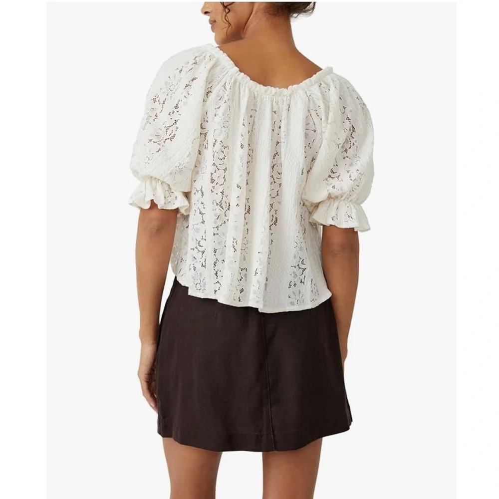 8. NWOT FREE PEOPLE “Stacey” Ivory Lace Cropped Peasant Top
